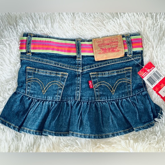 NWT SIZE 4 4T TODDLER GIRL LEVI’S JEAN SKIRT Denim blue ruffle stretchy belt NEW - Picture 2 of 6